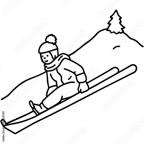 Sledding on Snow – Minimal Vector Illustration