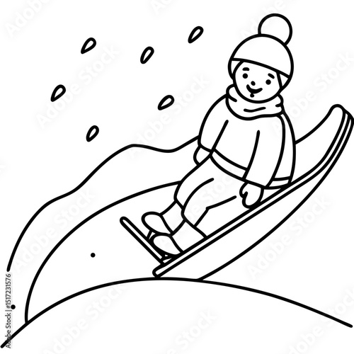 Sledding on Snow – Minimal Vector Illustration