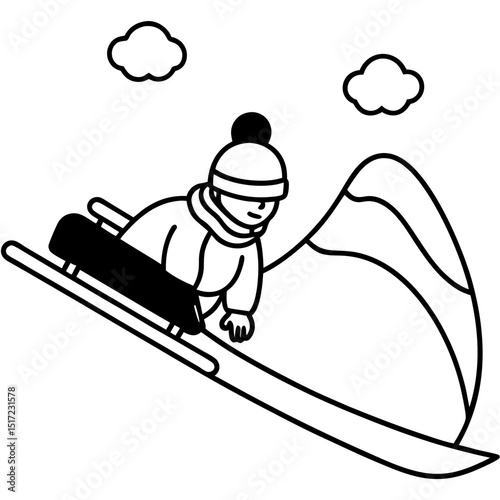 Sledding on Snow – Minimal Vector Illustration