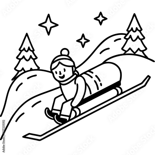 Sledding on Snow – Minimal Vector Illustration