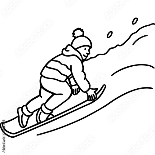 Sledding on Snow – Minimal Vector Illustration