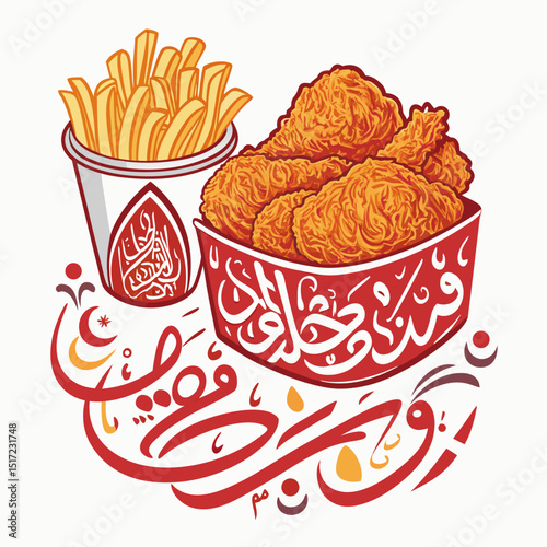 Design a bold, vector graphic of a fried chickpea (falafel) in an Arabic style, emphasizing strong outlines and textures.