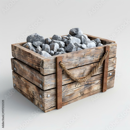3D Render of Wooden Composting Bin with Rocks