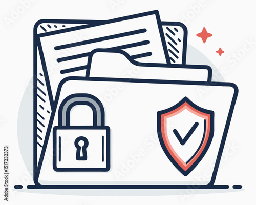 Create a bold, vector illustration of a secured document folder, emphasizing strong lines and sharp corners.  Include a padlock icon.