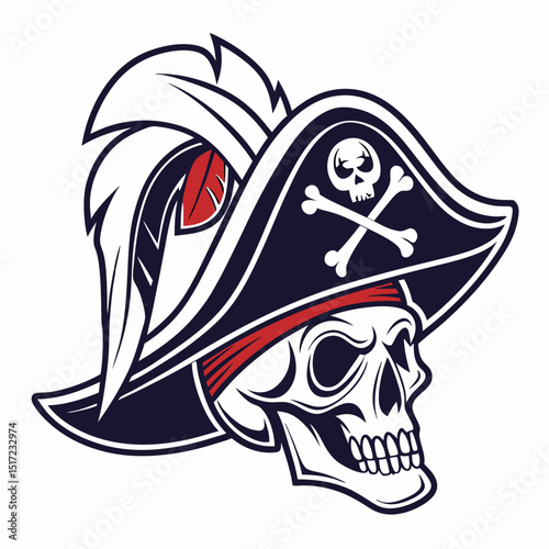 Pirate Skull Wearing a Tricorne Hat with Skull and Crossbones Design