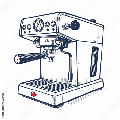 Create a bold, vector illustration of a vintage espresso machine, emphasizing strong lines and rich color.  Include details like steam wand and portafilter.