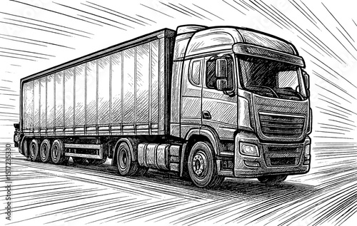 Truck Illustration with Black and White Sketch Style for Transportation Concept