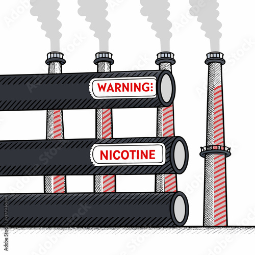 Create a bold, vector illustration of industrial factory pipes; label one pipe "(1)".  Include detailed, realistic textures.