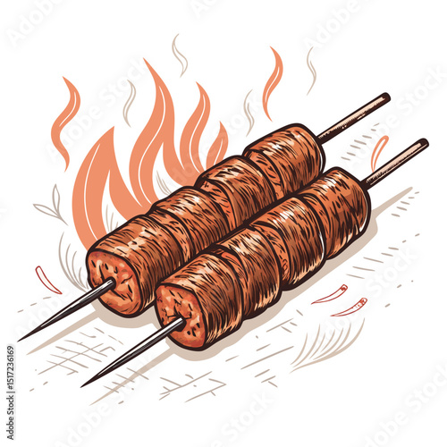 Create a bold vector illustration of marinated meat, emphasizing juicy texture and rich color.  Show visible marination.