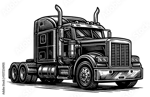 Illustration of a Black and White Semi Truck, Vector art of American Trucking