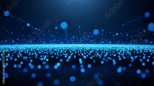 Abstract digital art depicting a vibrant blue quantum field explosion with glowing particles radiating outward creating a dynamic and energetic visual