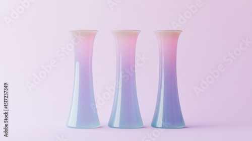 Three elegant, pastel-toned vases displayed on a soft backdrop.