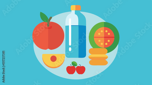 Healthy Lifestyle A balanced plate of nutritious foods incorporating fruits vegetables and nuts alongside a water bottle symbolizing the importance of diet in antiaging.