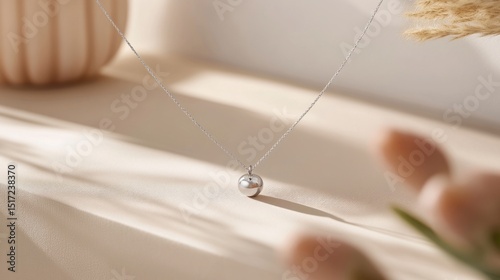 Delicate silver pendant necklace displayed on a soft backdrop.