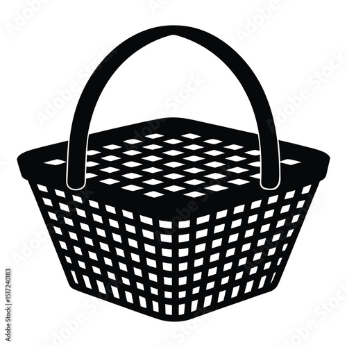 A simple, elegant picnic basket silhouette with a handle, symbolizing outdoor fun, relaxation, and sharing meals in nature. Classic and timeless design.
