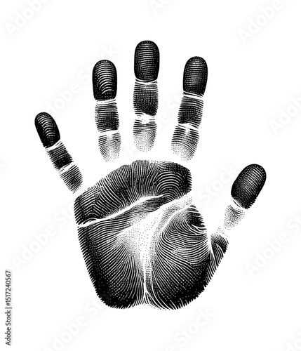 Handprint Texture Engraving Style Detailed Close Up View Isolated on White Background