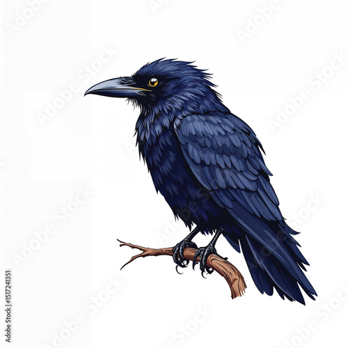 Illustration of a black crow standing isolated