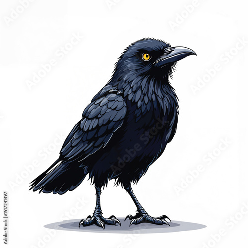Illustration of a black crow standing isolated