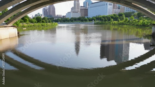 Upward Drone Tilt Revealing LeVeque Tower and Columbus Skyline, Ohio