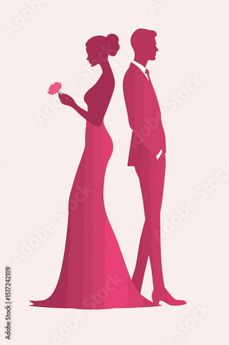 A bride and groom's silhouette standing together, representing their commitment and partnership in marriage..eps