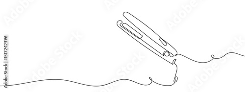 Continuous line, hair straightener, hairdressing line art vector Edit Stroke.