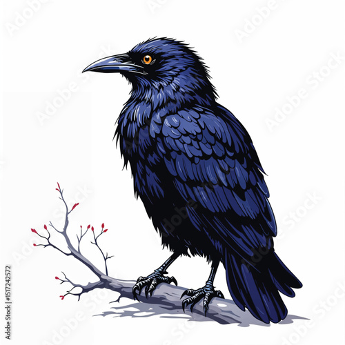 Illustration of a black crow standing isolated