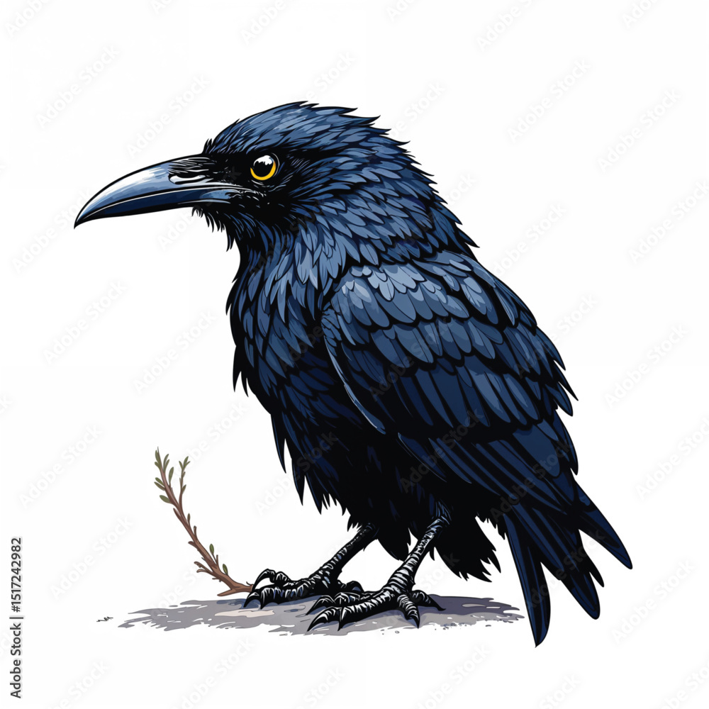 Fototapeta premium Illustration of a black crow standing isolated