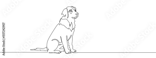 Continuous line, the dog is sitting and waiting line art vector Edit Stroke.
