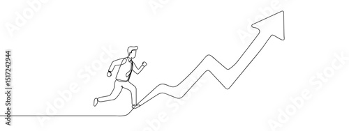 Continuous line, business people, running on arrow, business illustration, success, aiming towards the goal line art vector Edit Stroke.