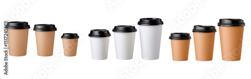 Wallpaper Mural Set of various sizes of disposable coffee cups on transparent background, PNG Torontodigital.ca