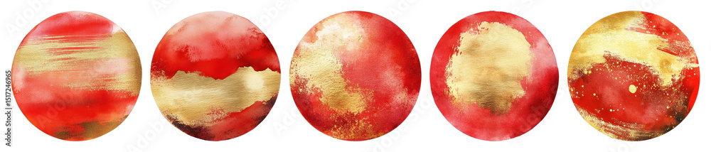 Obraz premium PNG Red and gold watercolor sphere art illustration astronomy., transparent background