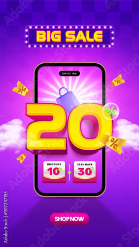 Big sale vertical banner template for web or social media