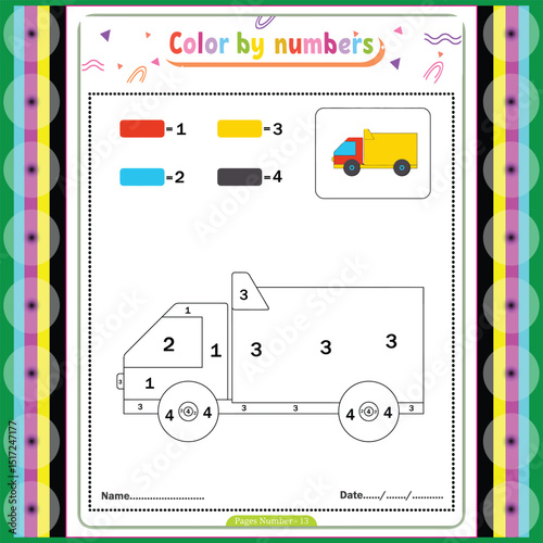Easy car vehicle color by number coloring pages for kids