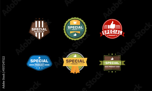 Collection of vintage style special product labels.