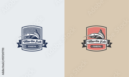 Vintage marlin fish  design with ribbon.