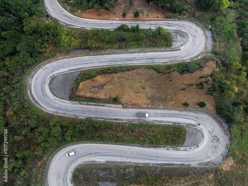 The winding mountain roads of Ha Giang in Vietnam photo