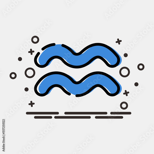 Icon aquarius. Zodiac horoscope elements. Icon in MBE style.