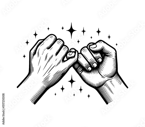Pinky promise hands vector illustration in black and white design concept
