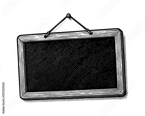 Vintage Hanging Chalkboard with Wooden Frame Detailed Black and White Outline Line Art Drawing