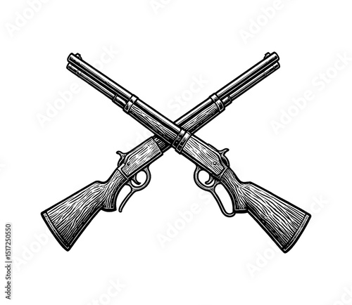 Engraved Crossed Rifles Illustration on White Background Antique Weapon Concept