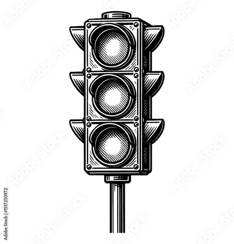 Illustration of Traffic Light in Engrave Style on White Background photo