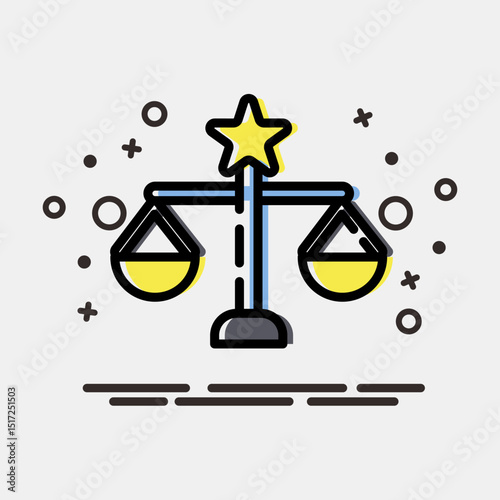 Icon libra the balance. Zodiac horoscope elements. Icon in MBE style.