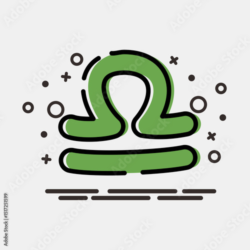 Icon libra. Zodiac horoscope elements. Icon in MBE style.