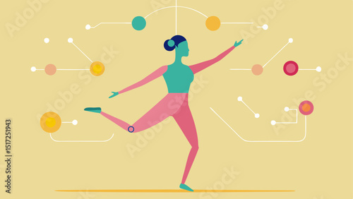 Body Movement Tracking A dancer performs in an open space with circuitry and neural signals tracing their movements. Visual markers float around showing how their brain commands