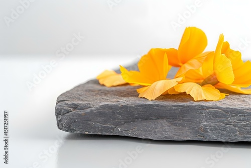 Marigold Petals on Rock Slab