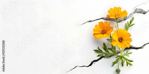 Marigold Flowers Growing from Crack