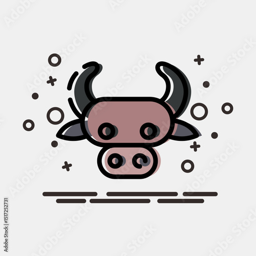 Icon taurus the bull. Zodiac horoscope elements. Icon in MBE style.