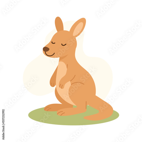Peaceful kangaroo standing calmly with closed eyes, kangaroo cartoon suits nature education, animal graphics, and children's wildlife-themed projects.