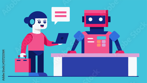 Checkout Helper A robot standing at a checkout counter assisting a customer in scanning multiple items while offering tips on the best way to save money.