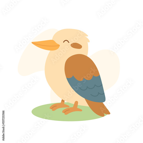 Cartoon kookaburra bird with big beak and smile, kookaburra illustration fits nature learning, Australia wildlife content, and cheerful kids designs.